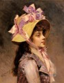 ピンクのリボンの女性の肖像画 リアリスト女性 ライムンド・デ・マドラソ・イ・ガレッタ